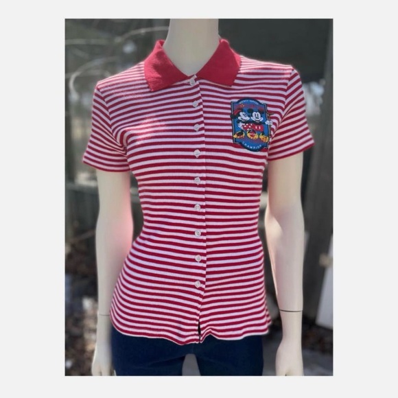 Disney Tops - Disney Store Striped Polo Tee Shirt Mickey Mouse